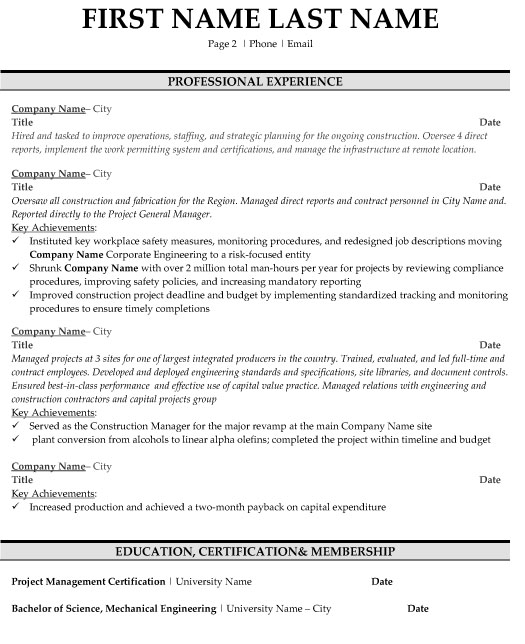 Project Manager Resume Sample & Template Page 2