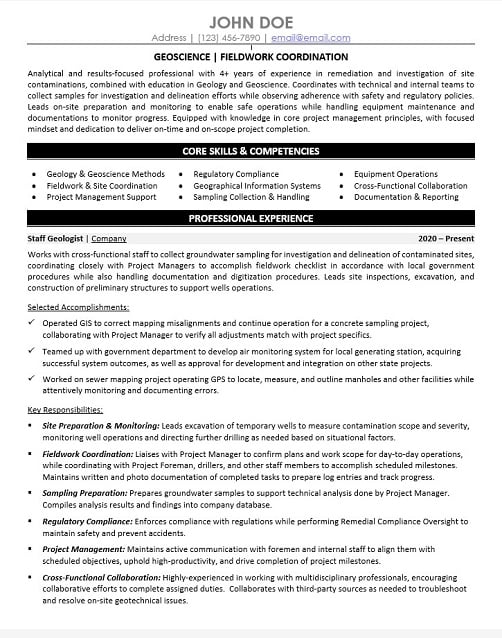 Field Work Coordinator Resume Sample & Template