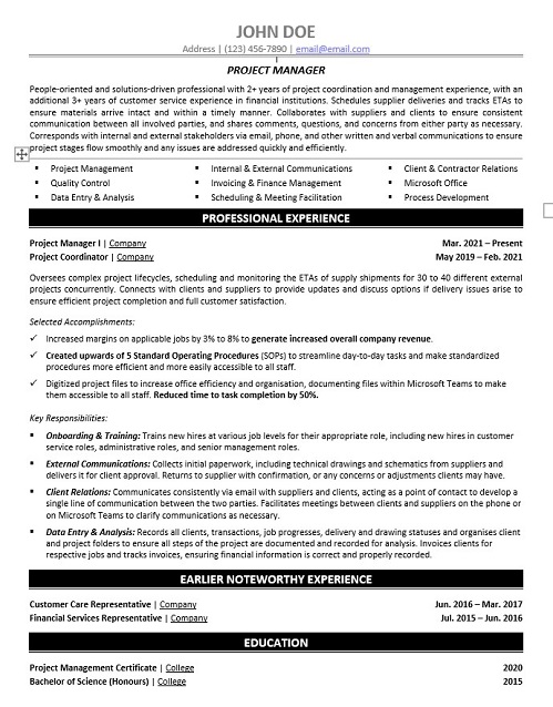 Project Management Resume Sample - Midcareer Project Management Resume Sample1