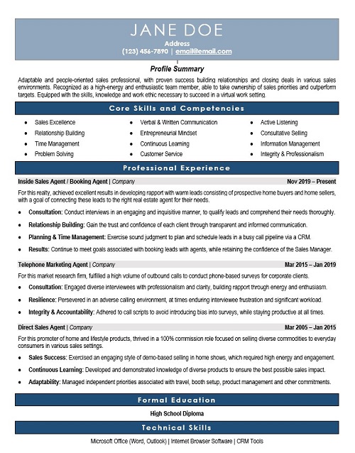 Inside Sales Representative Resume - Midcareer Sales Resume Sample1