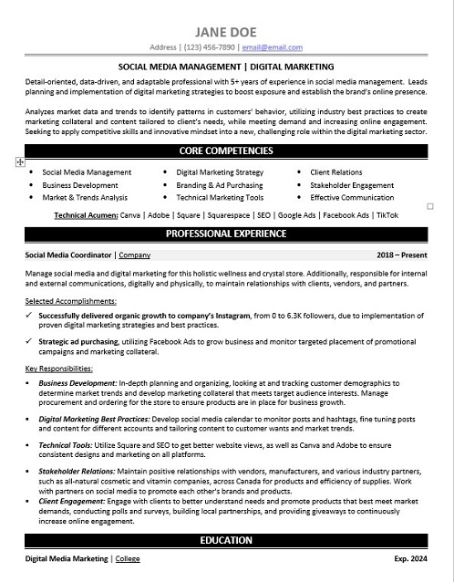 Social Media Coordinator Resume Sample & Template