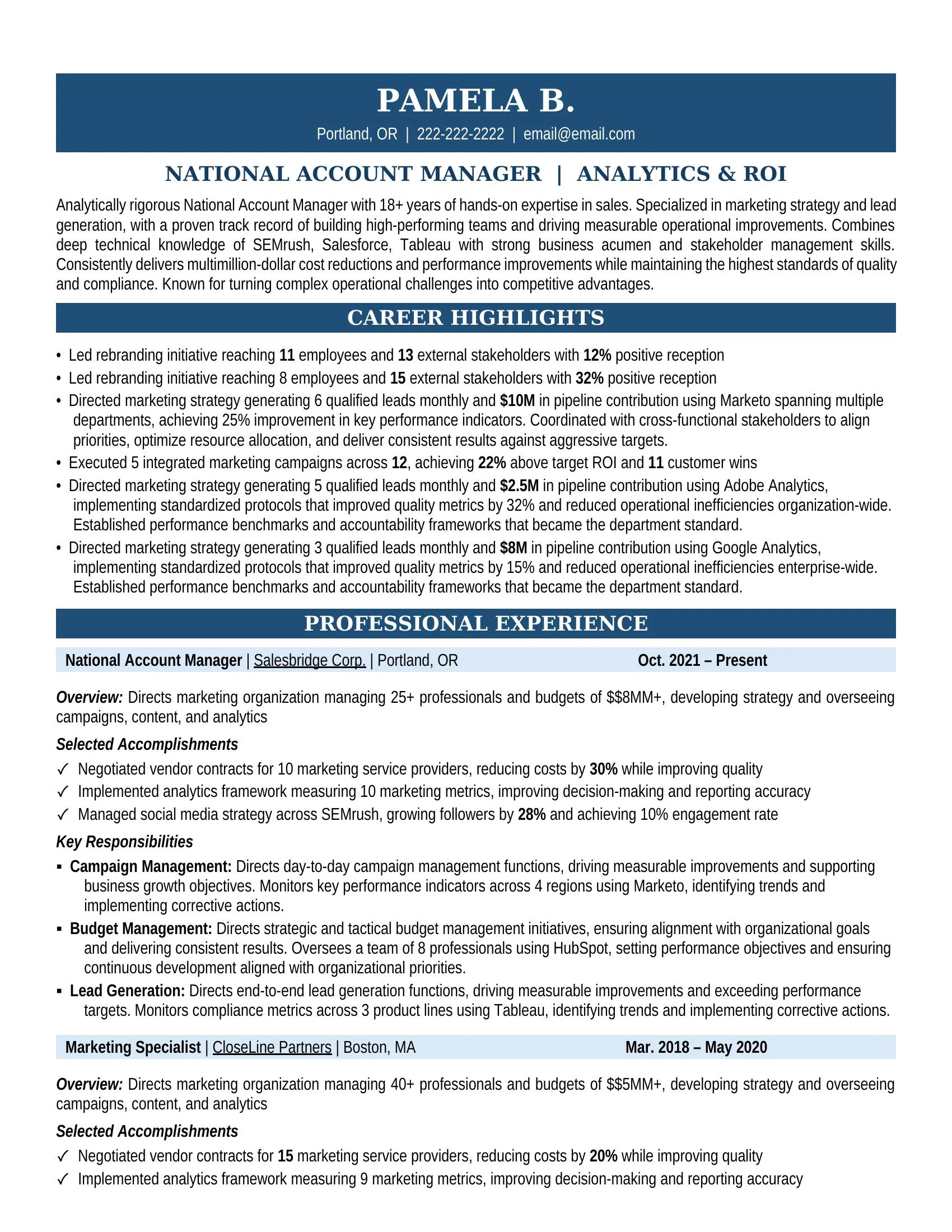 National Account Manager Resume Sample - Sales Resume Example 2026