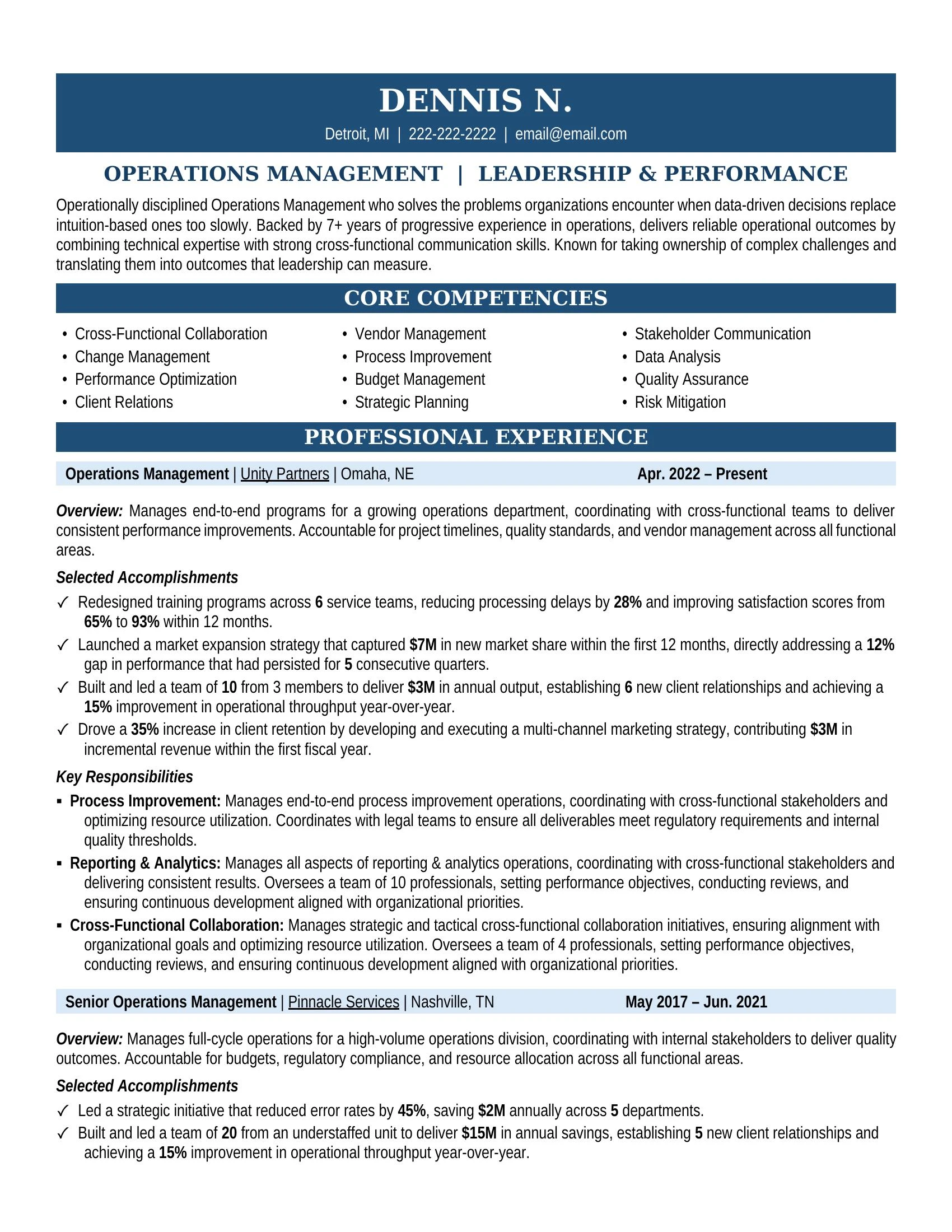 Operations Management Resume Sample - Operations Resume Example 2026