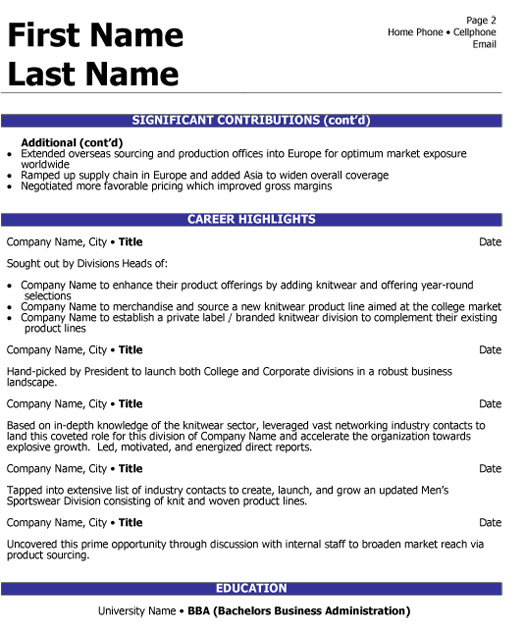 Head Global Sourcing Resume Sample & Template Page 2