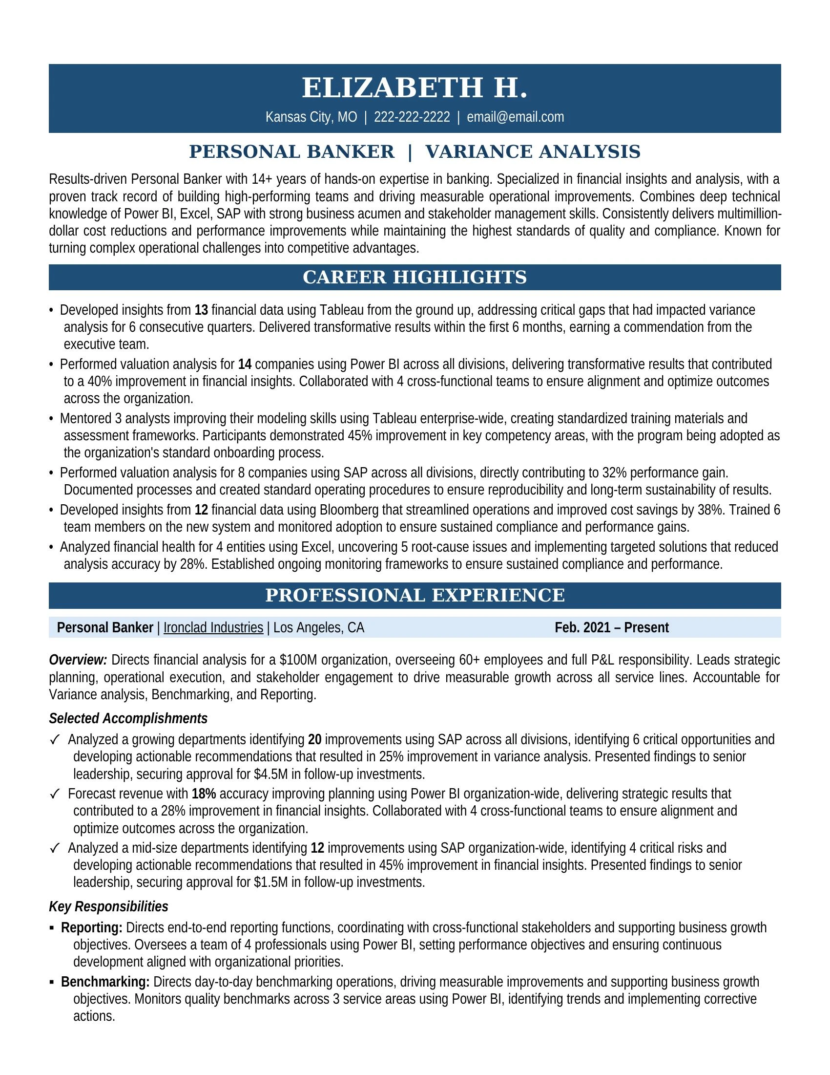 Personal Banking Advisor Resume Sample - Banking Resume Example 2026
