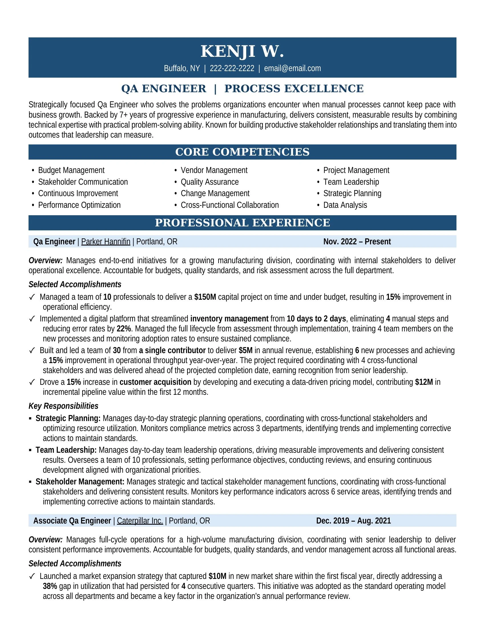 Plastics Qa Engineer Resume Sample
