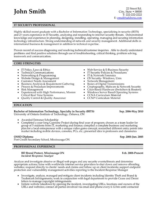 Security Professional Resume Sample - Information Technology Resume Example 2026