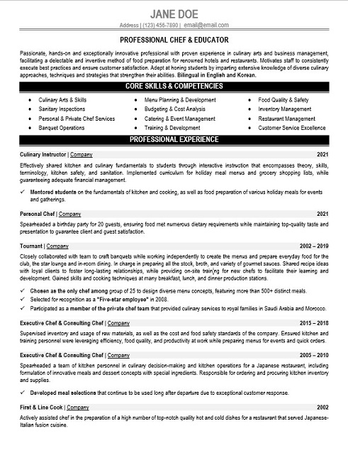 Executive Chef Resume Sample & Template