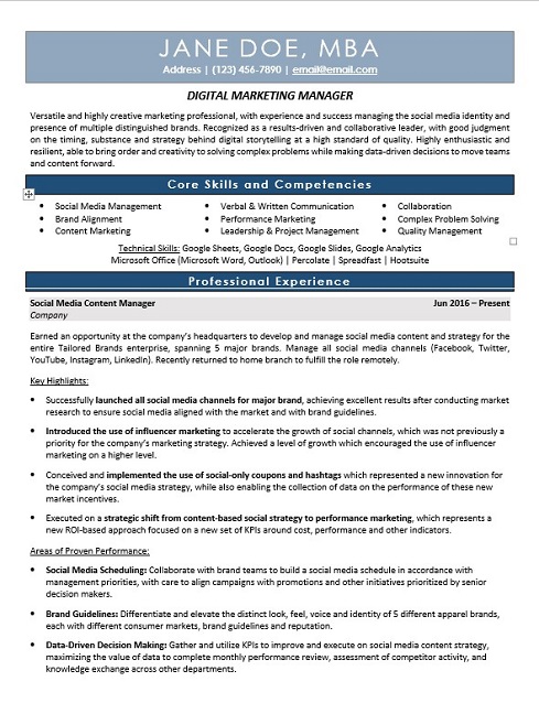 Digital Marketing Manager Resume Sample & Template