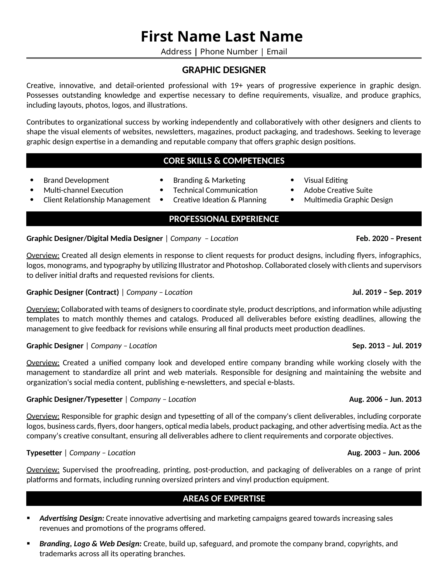 Graphic Designer Resume Sample - Professional Summary, Skills & Career Highlights