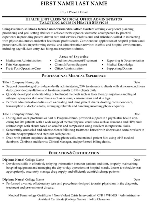 Medical Office Administration Resume Sample & Template