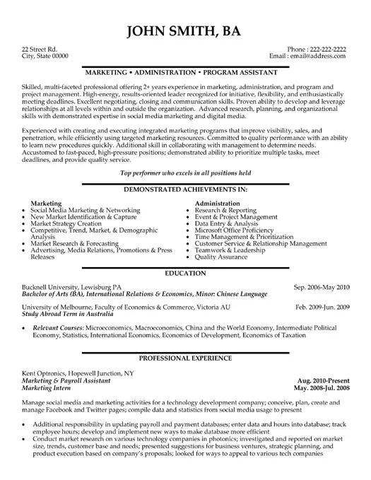Marketing Administration Payroll Program Assistant Resume Sample - Administrative Resume Example 2026