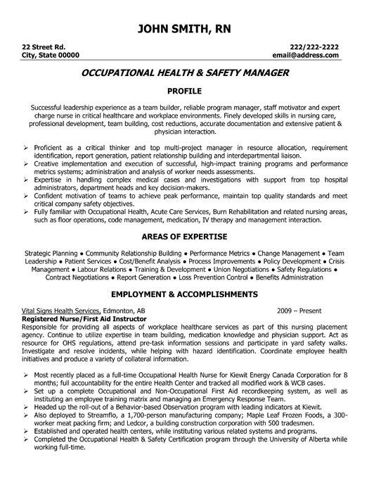 Health Safety Manager Resume Sample & Template