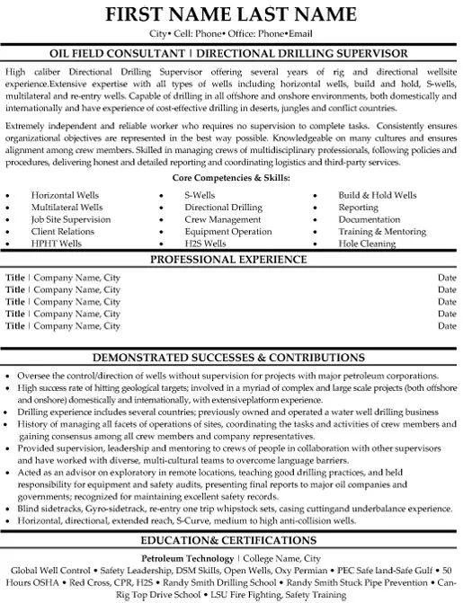 Directional Drilling Supervisor Resume Sample - Oil Gas Resume Example 2026