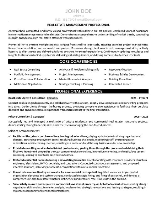 Real Estate Manager Real Estate Resume Sample & Template