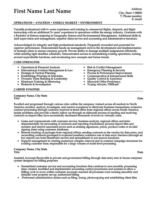 Senior Operations Specialist Aviation Resume Sample - Operations Resume Example 2026