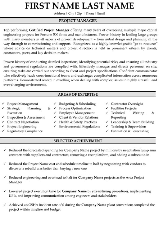 Engineering Project Manager Resume Sample & Template