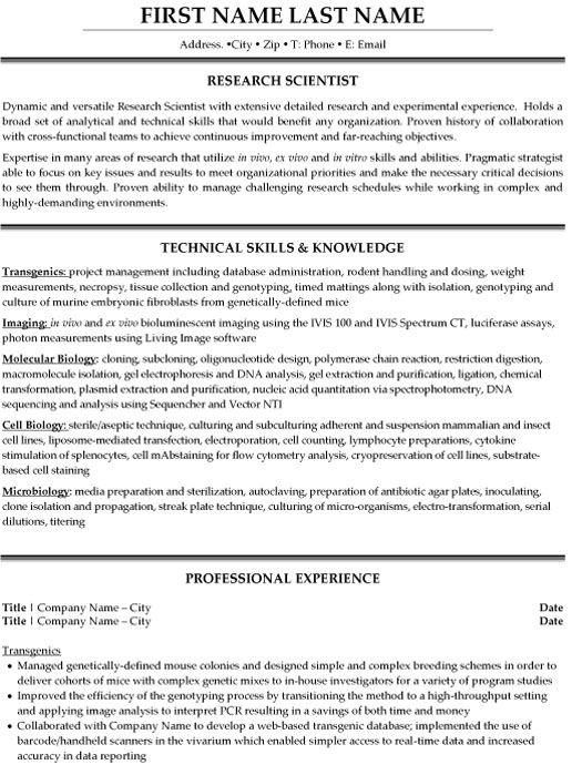 Research Scientist Resume Sample & Template