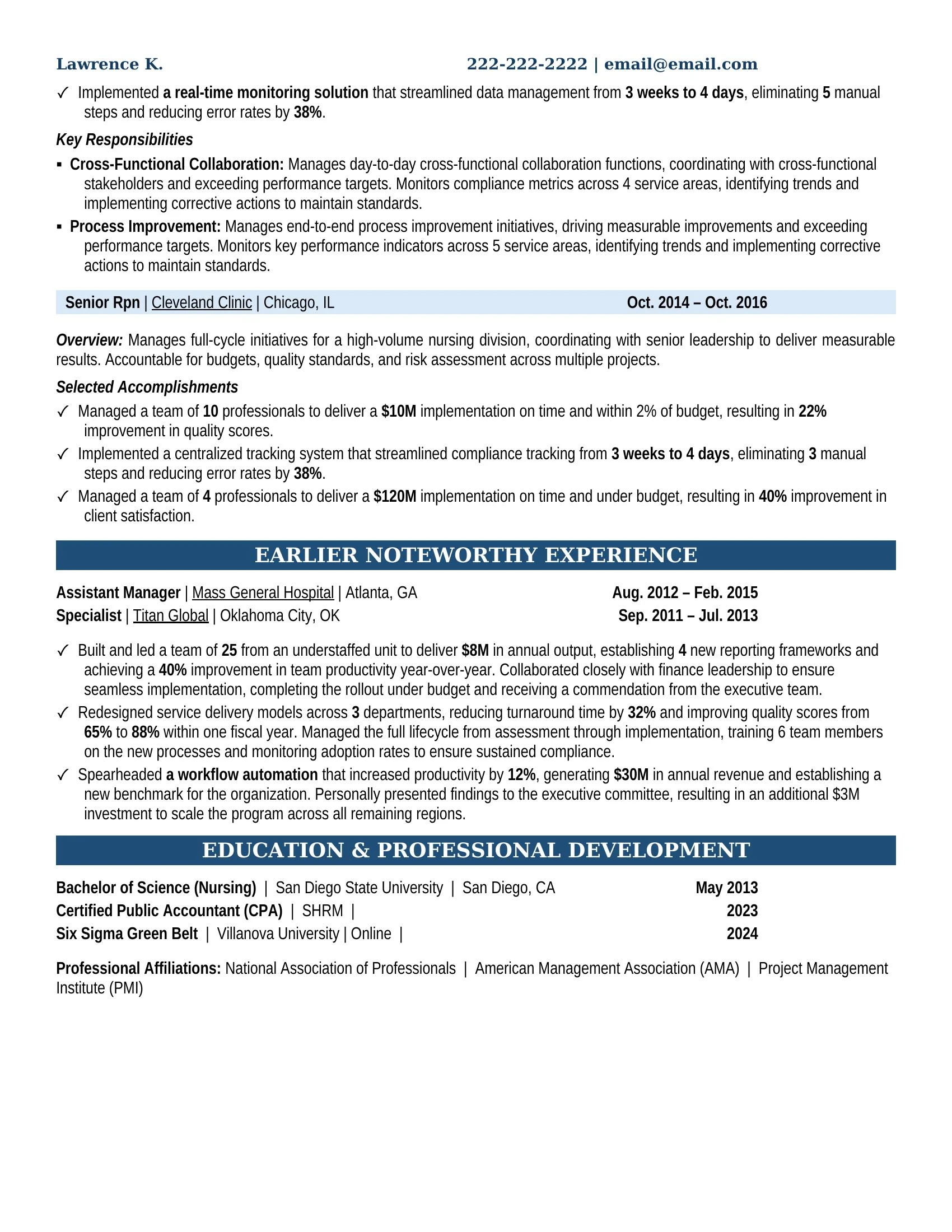 Rpn Resume Example - Work Experience & Education