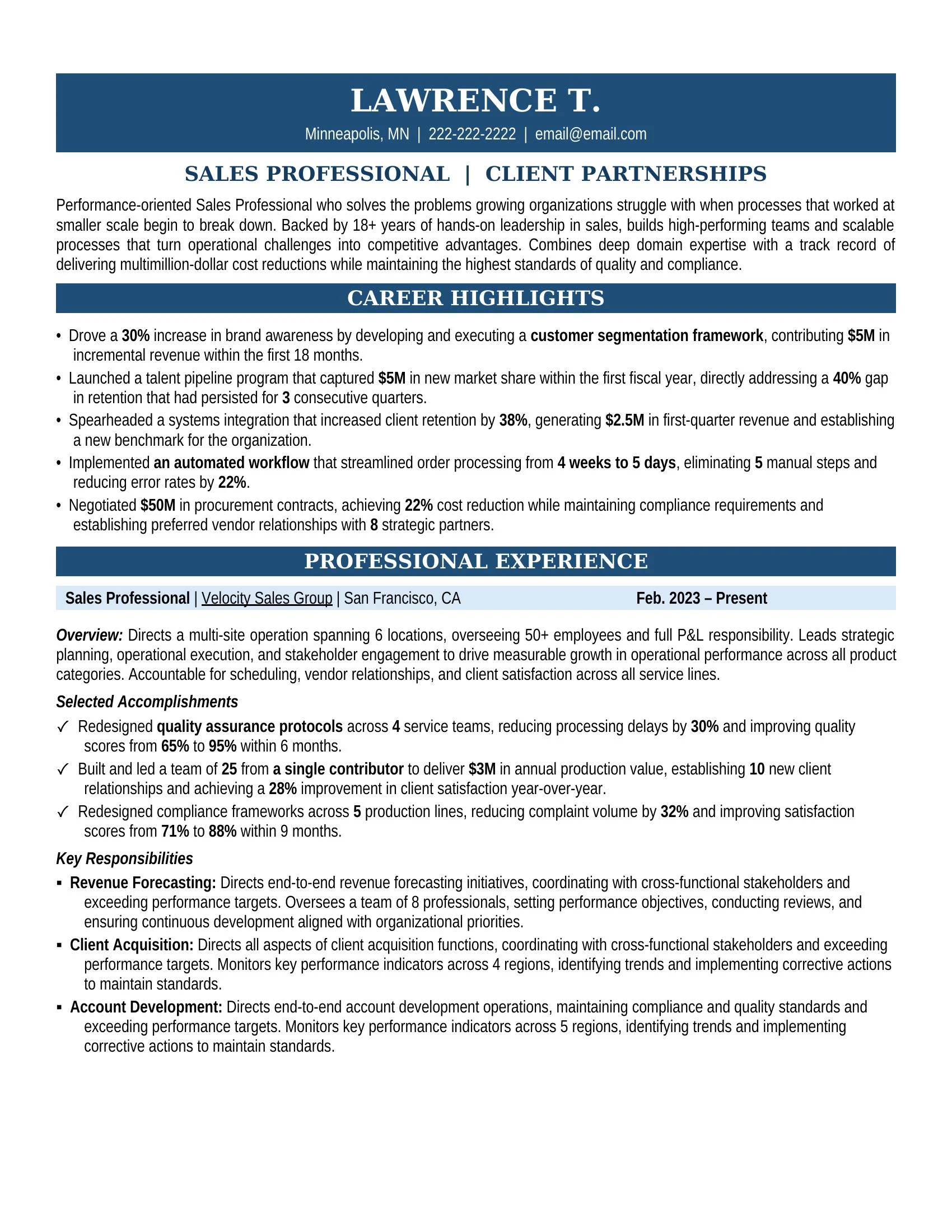 Sales Sales Professional Resume Sample