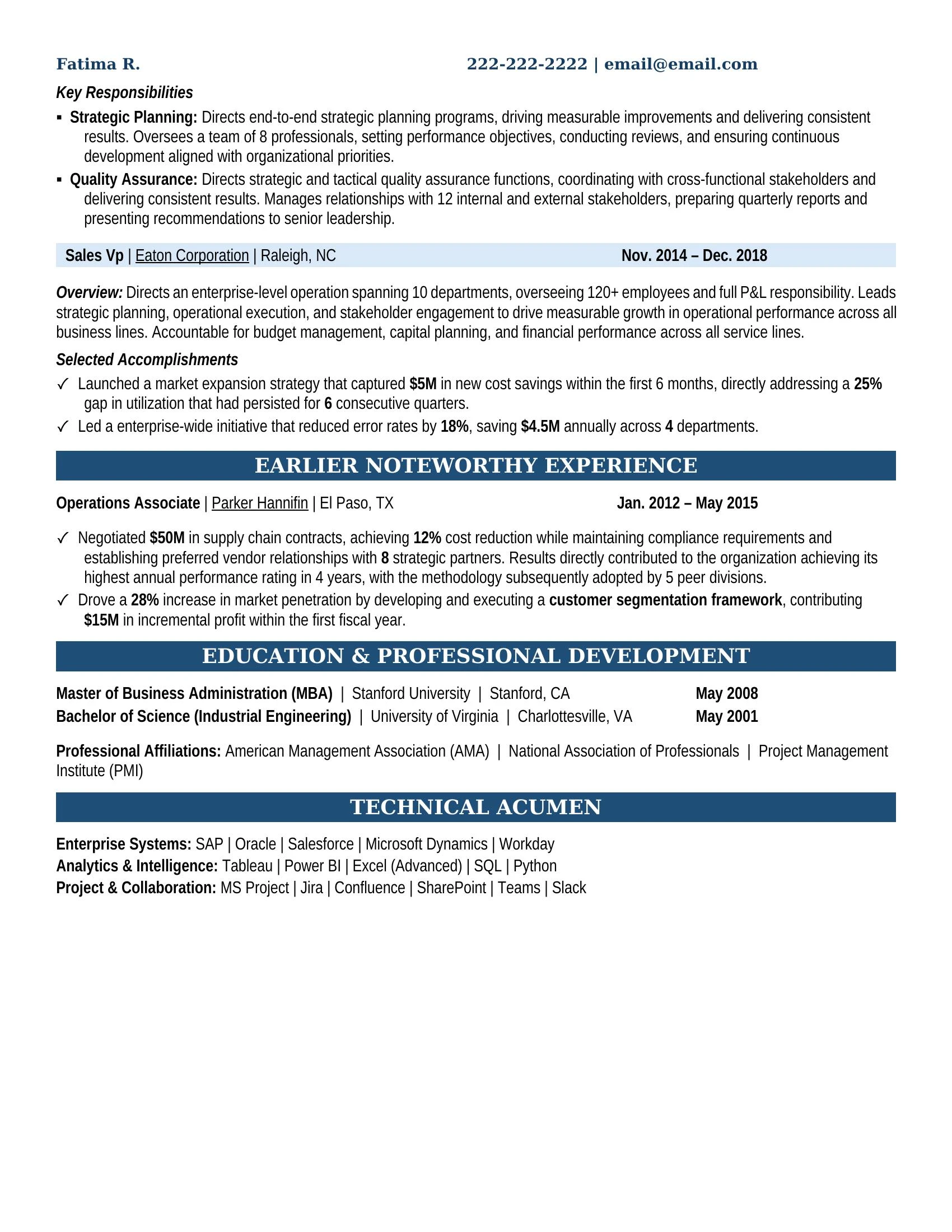 Sales Vp Resume Example - Work Experience & Education