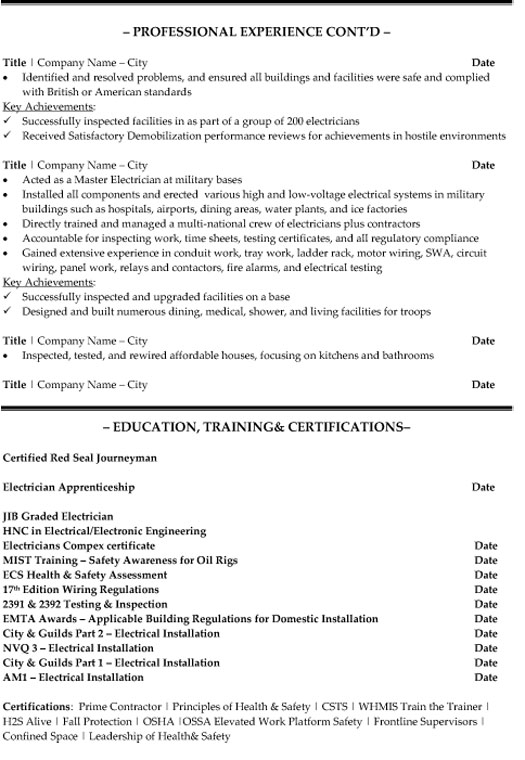 Senior Electrician Resume Sample & Template Page 2