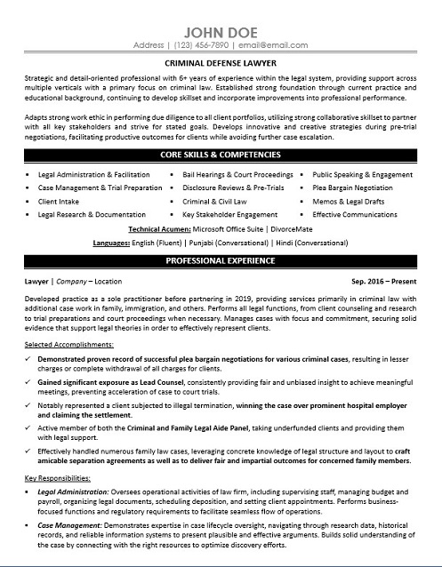 Criminal Defense Lawyer Resume Sample & Template