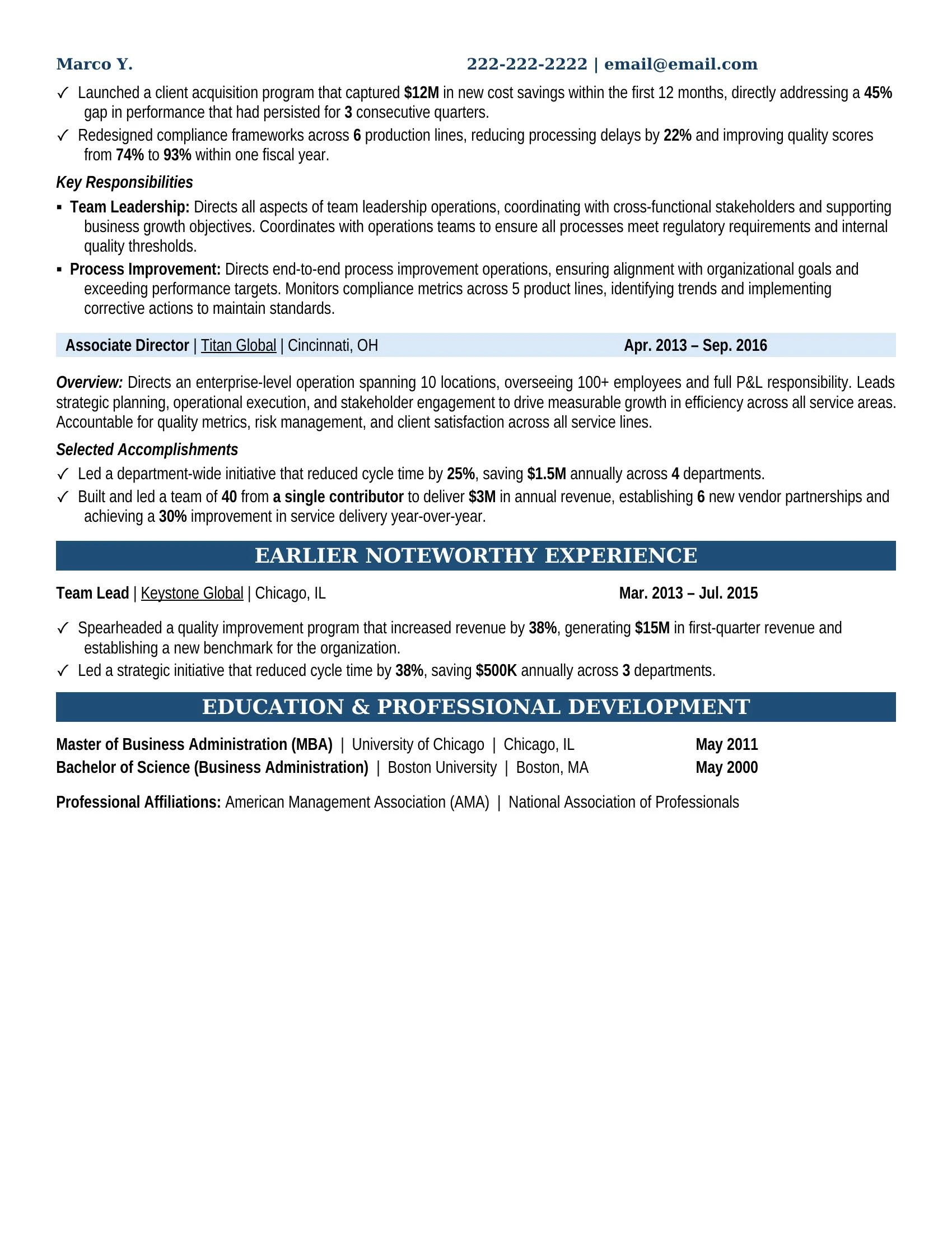 Senior Professional Geologist Resume Example - Work Experience & Education