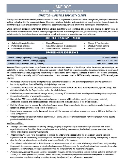 Insurance Director Resume Sample & Template