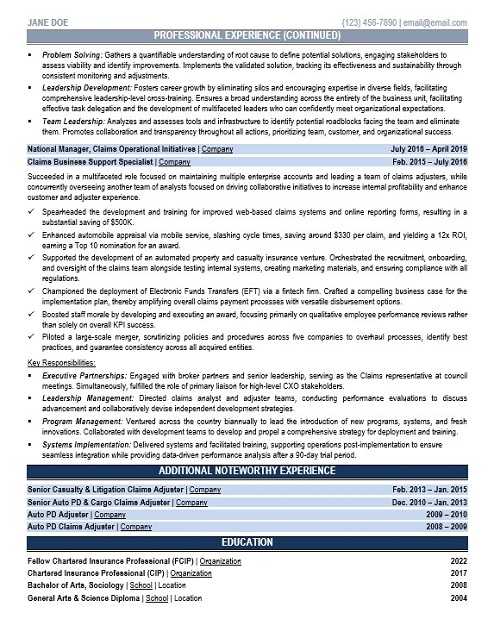 Insurance Director Resume Sample & Template Page 2
