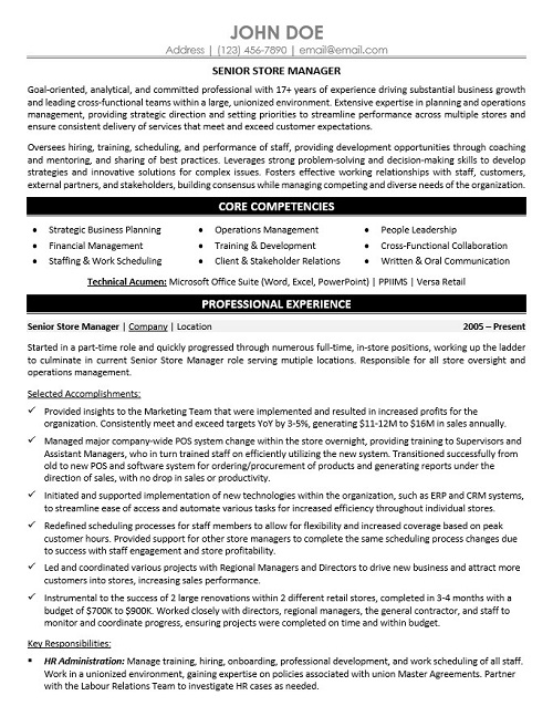 Senior Store Manager Resume Sample - Senior Professional Retail Resume Sample1 