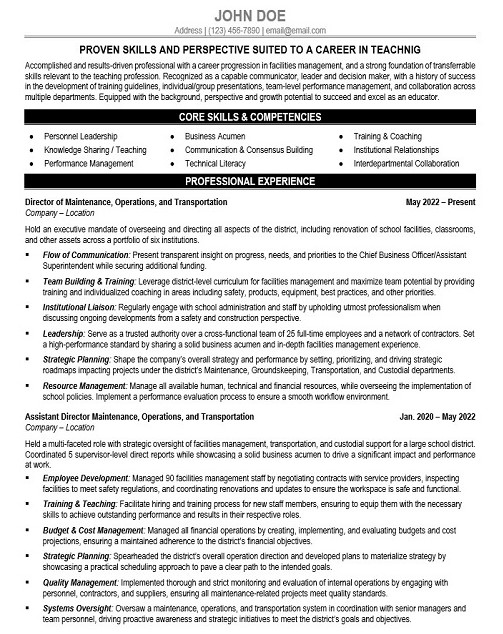 transportation director resume sample & Template