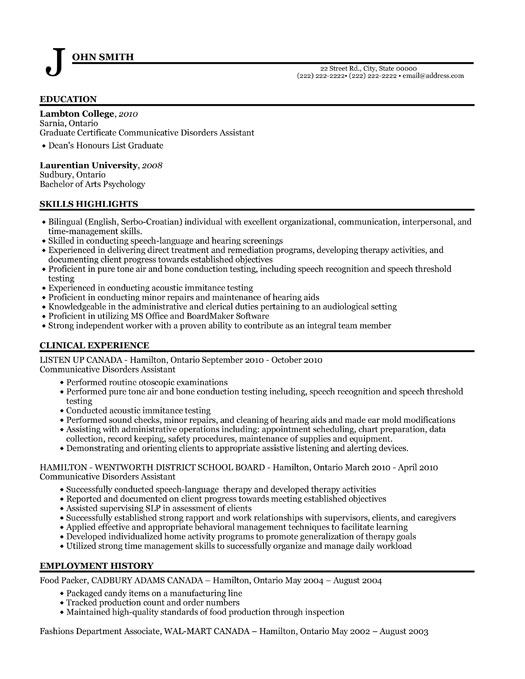 Audiology Clinic Assistant Resume Sample & Template