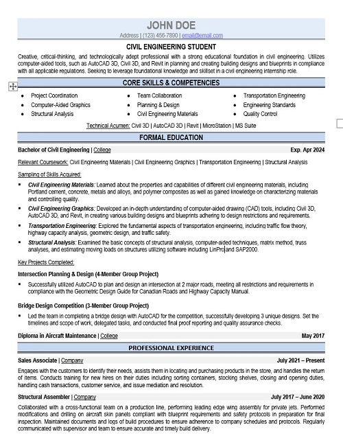 Civil Engineering Resume Sample & Template