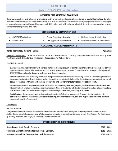 Dental Technician Resume Sample & Template