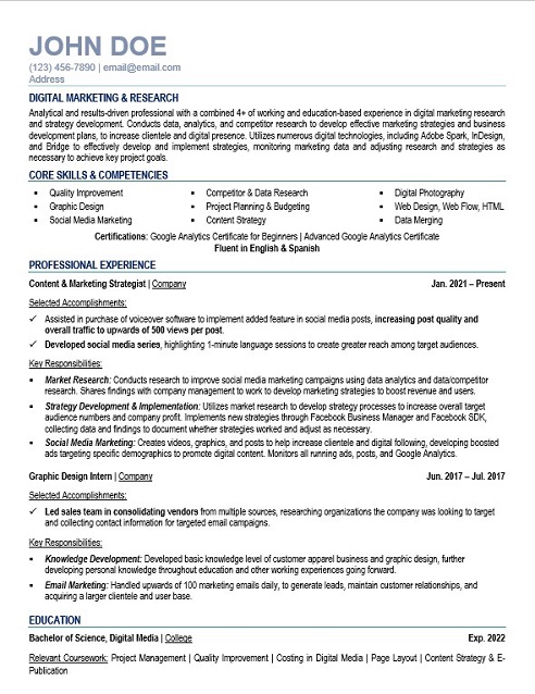 Marketing Strategist Resume Sample & Template