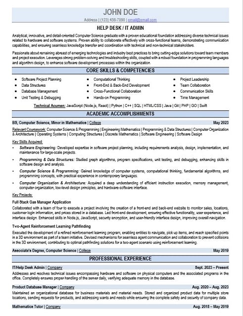 Help Desk Support Resume Sample & Template