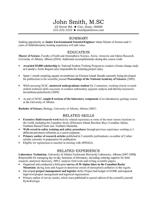 Environmental Scientist Engineer Resume Sample - Environmental Resume Example 2026