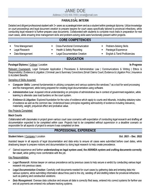 Paralegal Resume Sample & Template