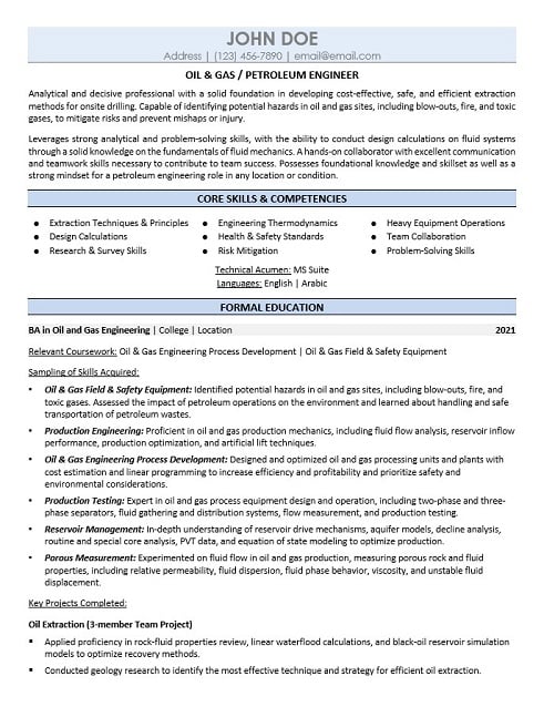 Petroleum Engineer Resume Sample & Template