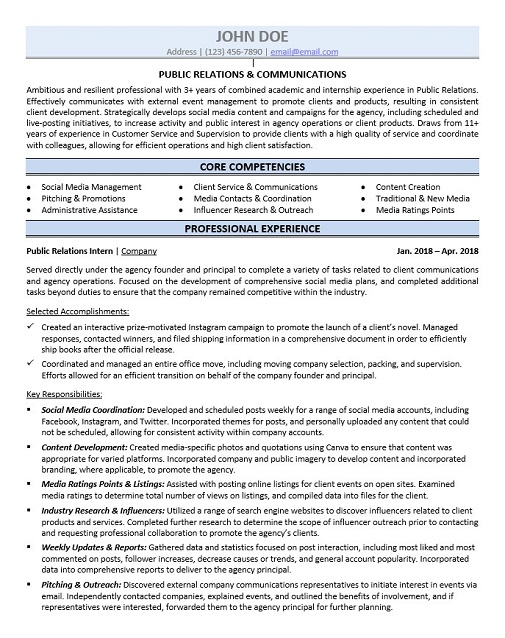 Public relations intern Resume Sample & Template