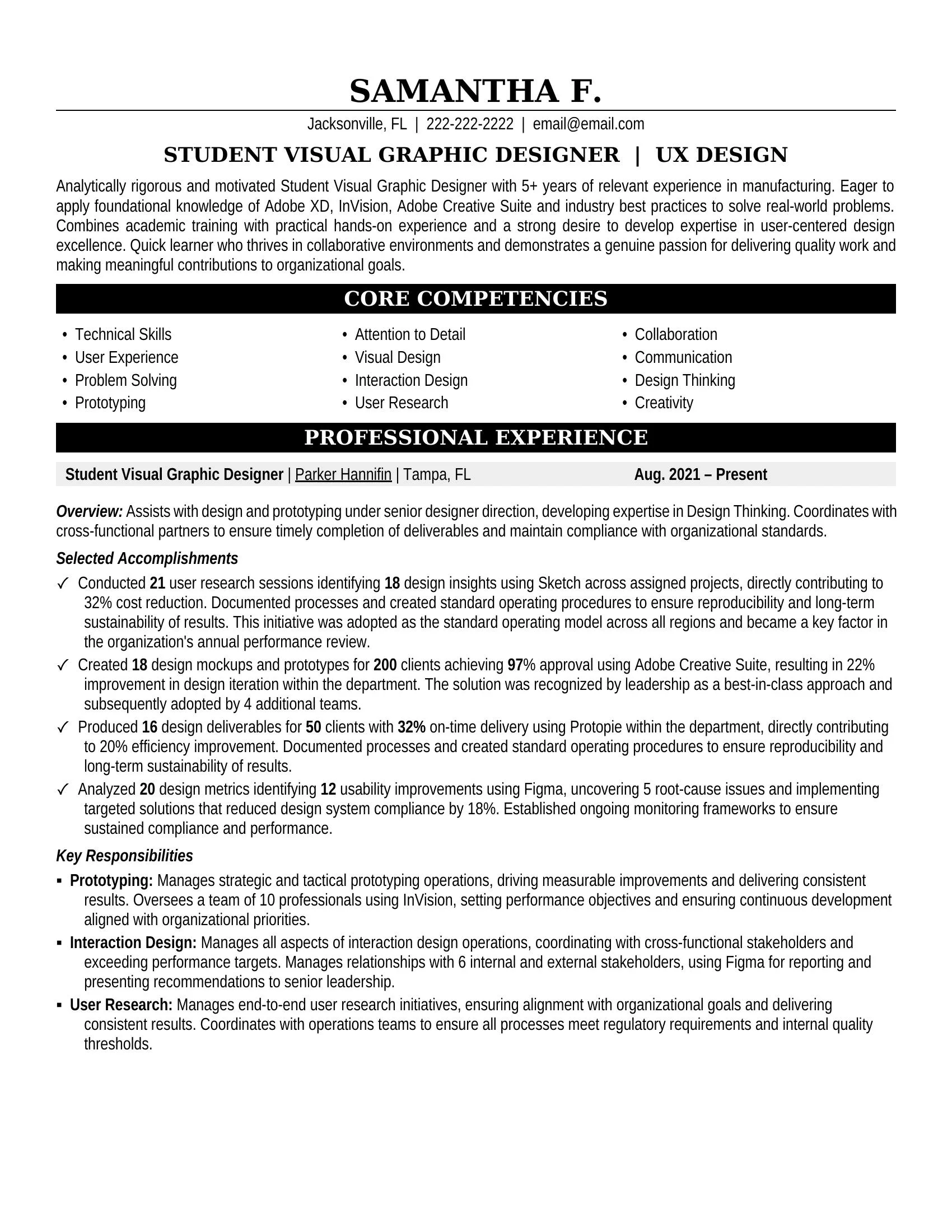 Student Visual Graphic Designer Resume Sample - Arts Resume Example 2026
