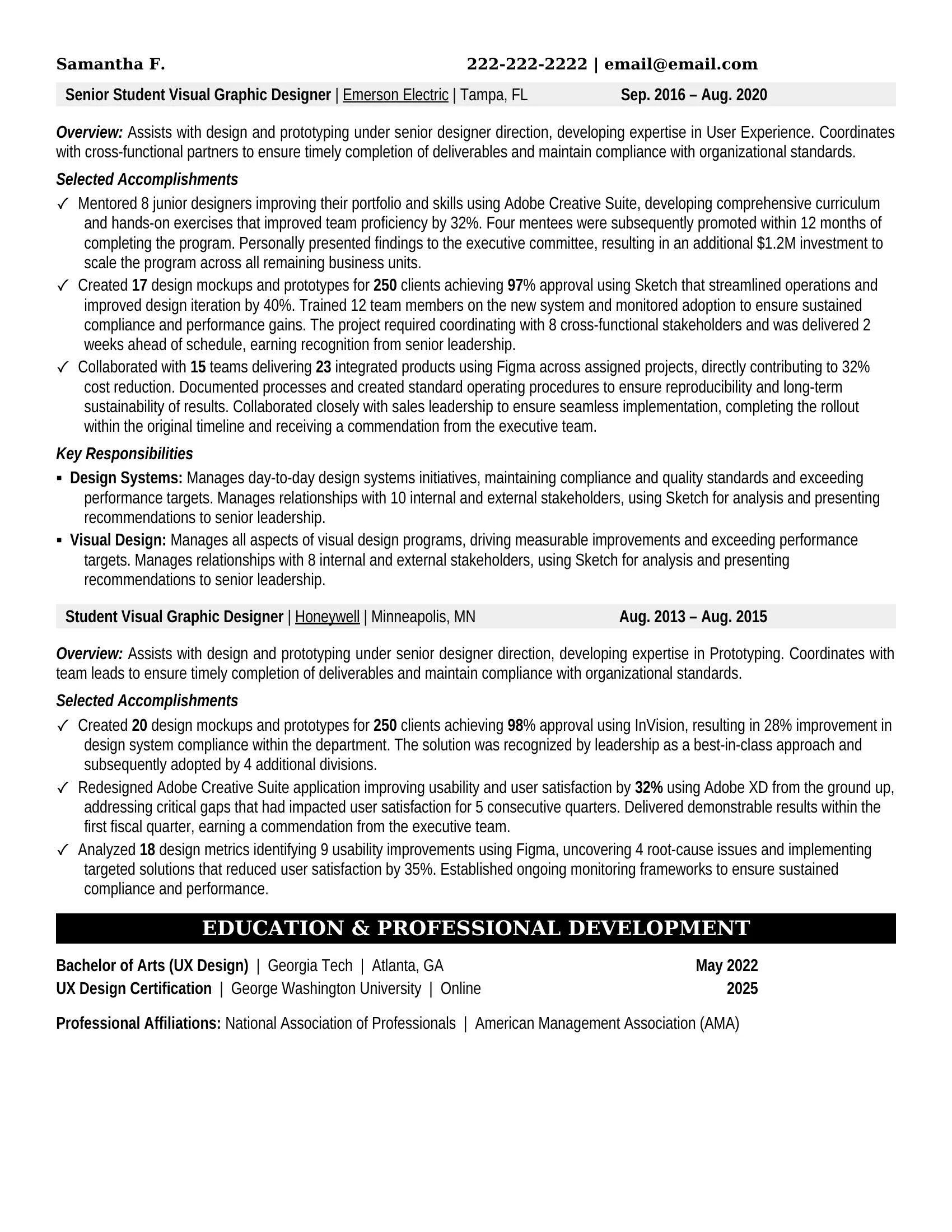 Student Visual Graphic Designer Resume Example - Work Experience & Education