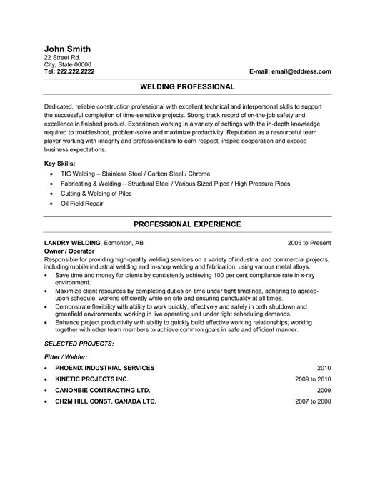 Welding Professional Resume Sample & Template