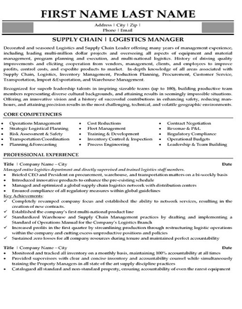 Supply Chain Management Resume Sample & Template