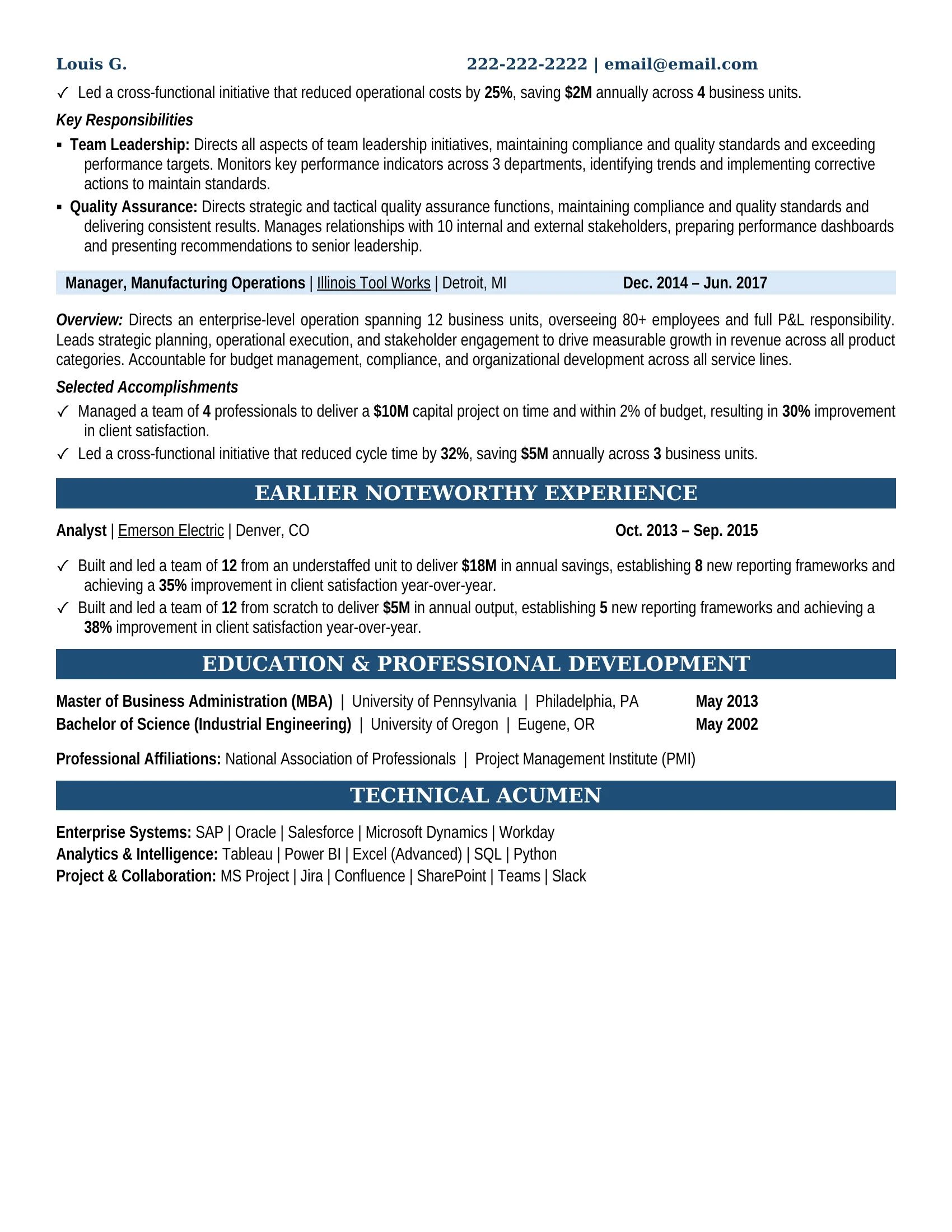 Vice President Risk Management Resume Example - Work Experience & Education