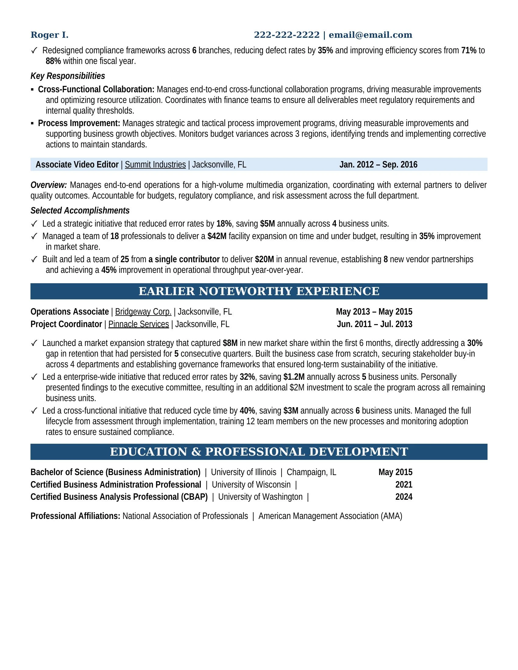 Video Editor Resume Example - Work Experience & Education
