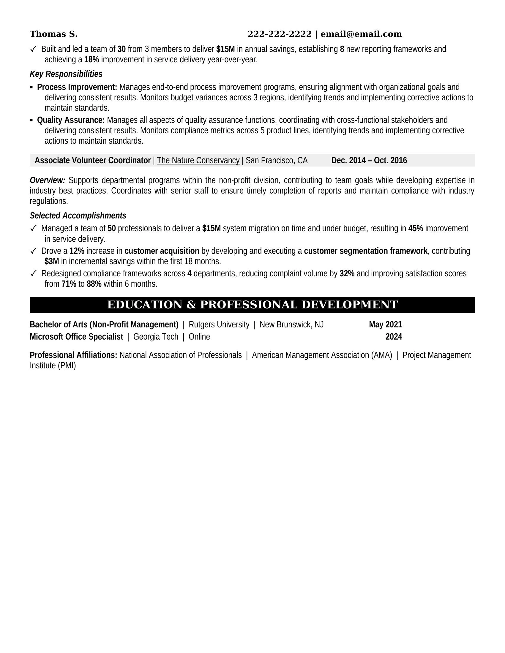 Volunteer Coordinator Resume Example - Work Experience & Education