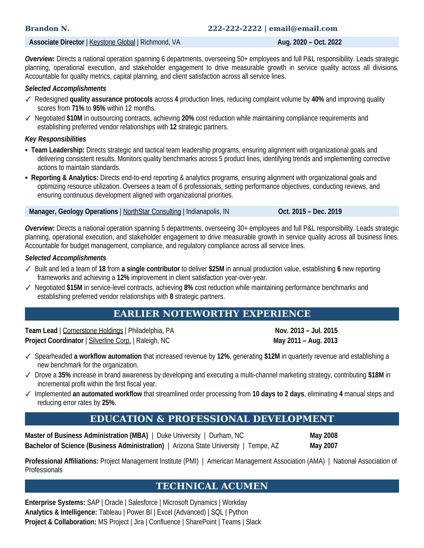 Vp Of Geology Resume Example - Work Experience & Education