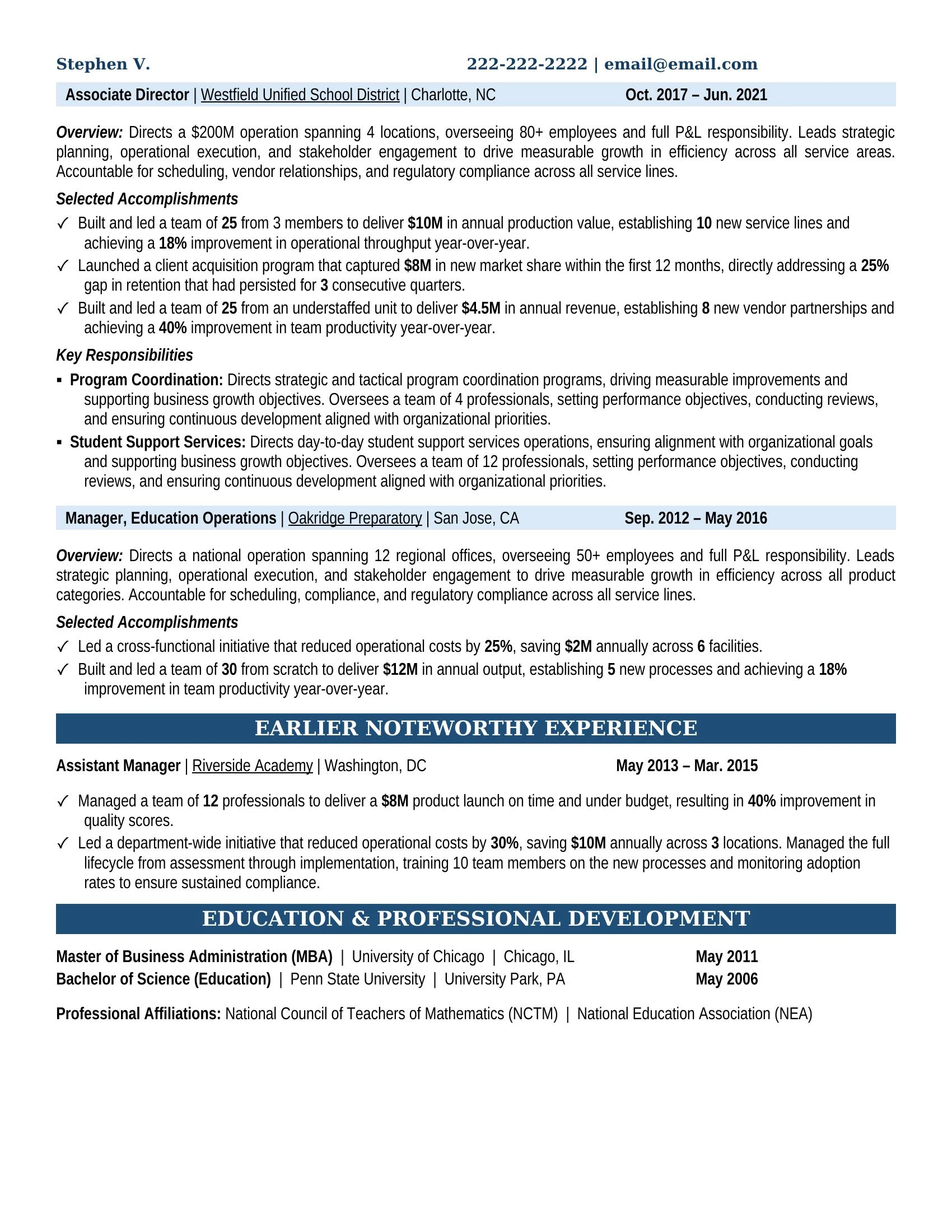 Youth Development Professional Resume Example - Work Experience & Education